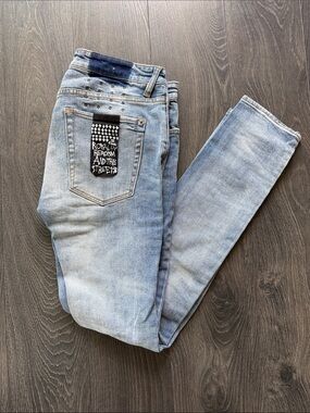 Ksubi Light Blue Skinny Jeans with Back Pocket Patch